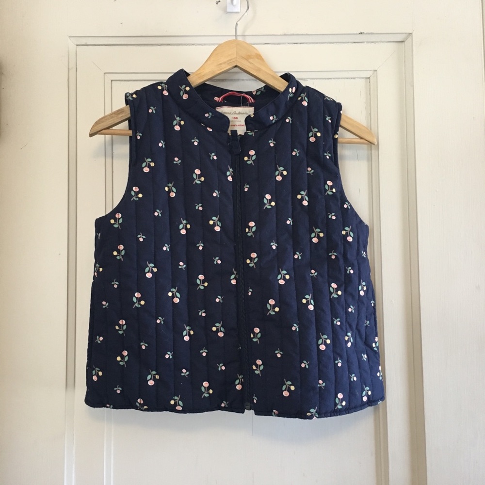Hanna Andersson Navy Quilted Vest with Pink and Green Cherry Print